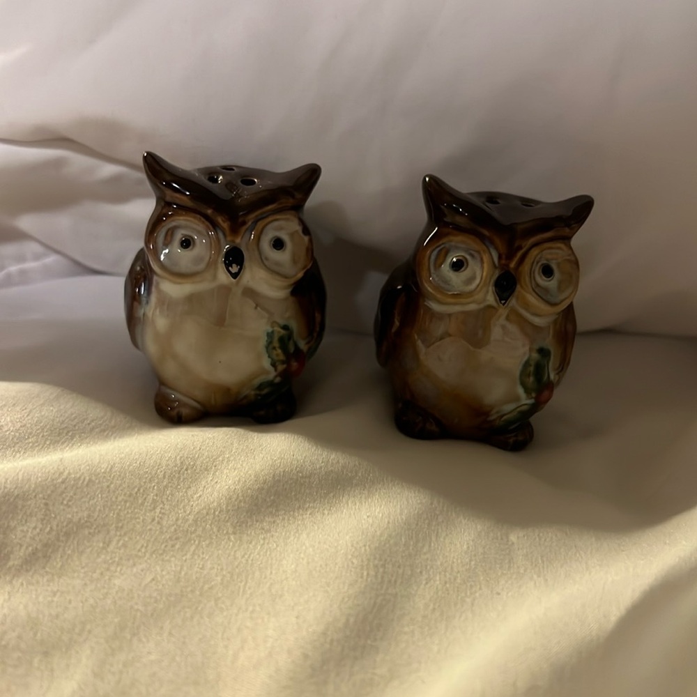 Avon Brown Cream Owl Salt & Pepper Set